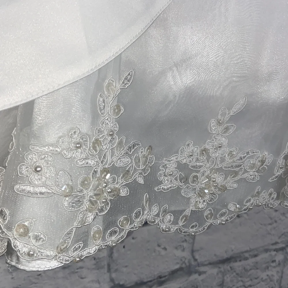 Bonnie Jean Girl's 7 White Asymmetrical Embroidered Lace Formal Dress
